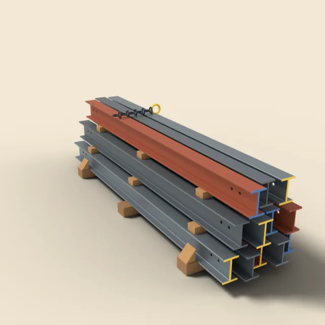 Construction steel I-beam stack