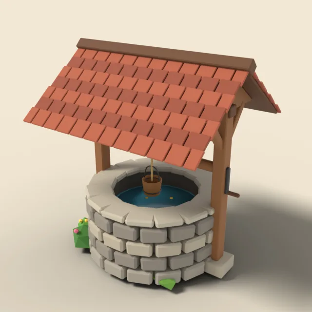 Stone wishing well with roof