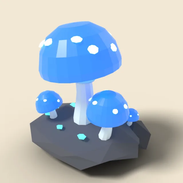 Glowing blue cave mushroom
