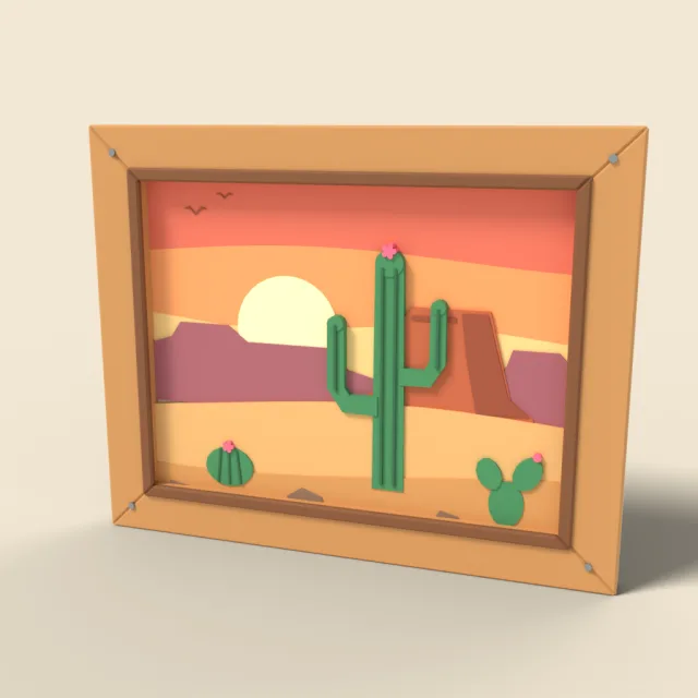 Framed desert cactus painting