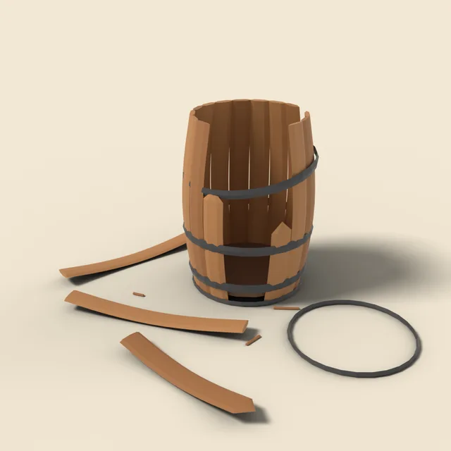 Broken barrel with loose staves
