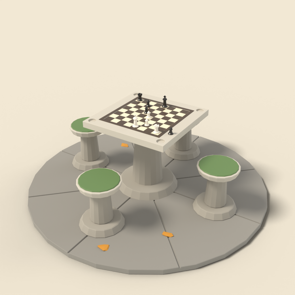 Outdoor chess table with stools