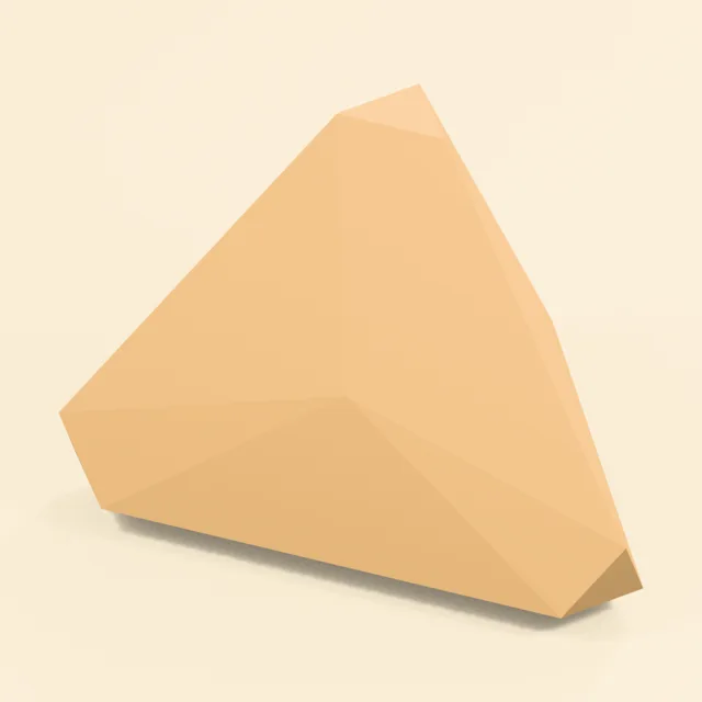 Triangular samosa with rounded corners and filled pastry faces