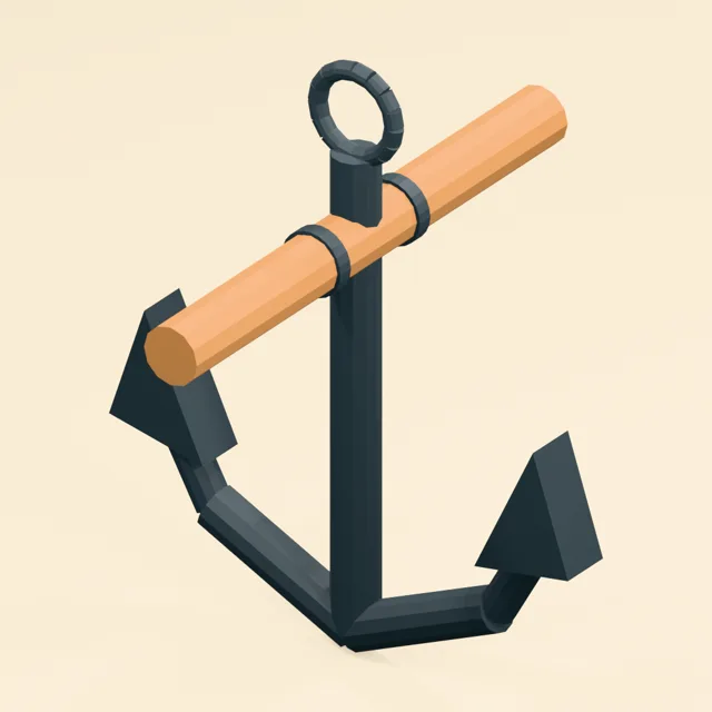 Admiralty anchor with perpendicular wooden stock
