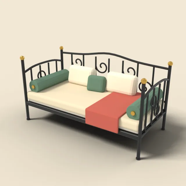 Daybed with metal scrollwork