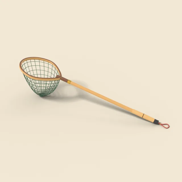 Landing net with wooden handle