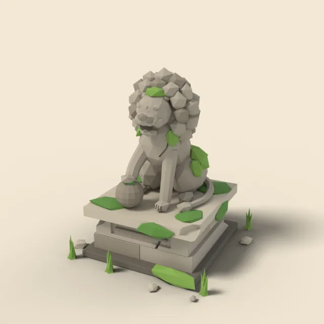 Moss-covered stone lion