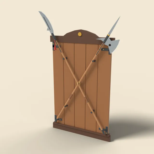 Wall mounted rack with crossed polearms