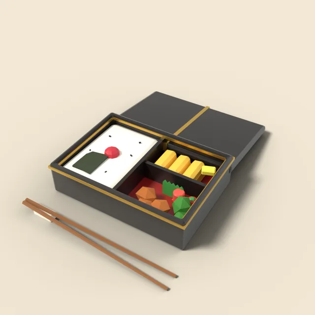 Bento box with rice and sides
