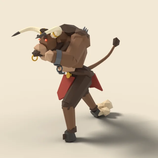 Minotaur charging with horns