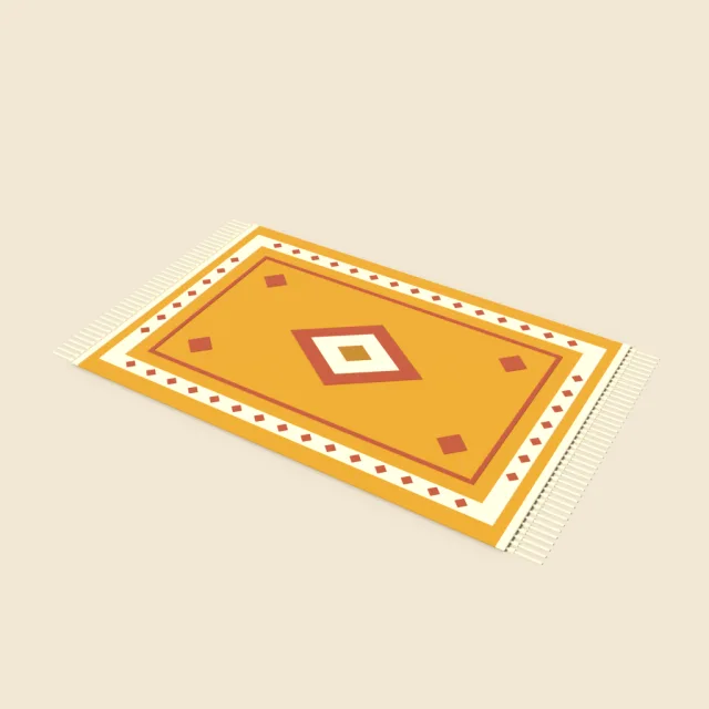 Fringed rectangular rug in mustard