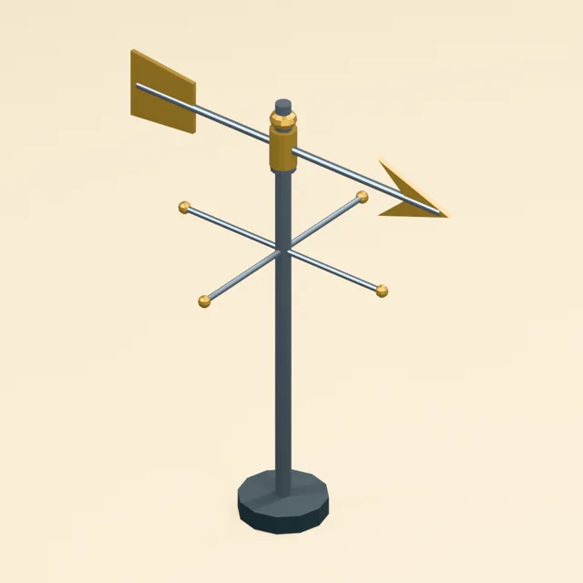 Arrow weather vane with captured pivot and cardinal cross