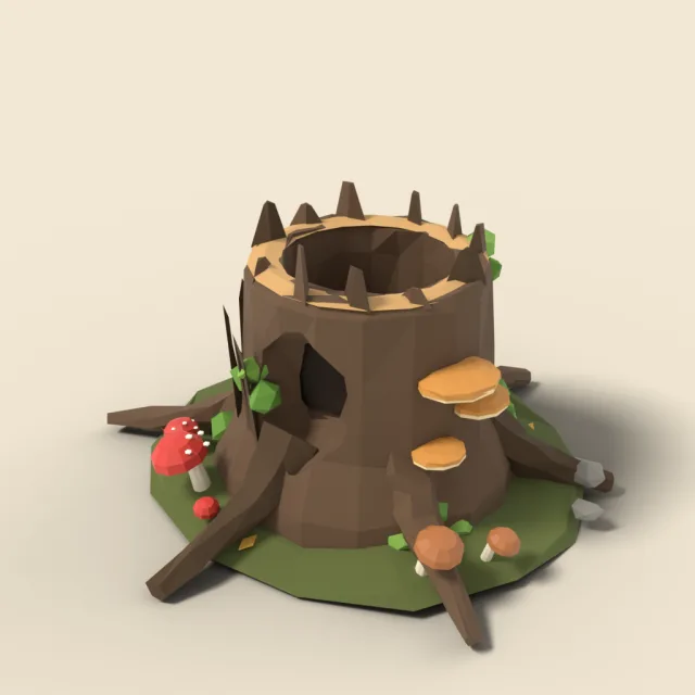 Hollow stump with mushrooms