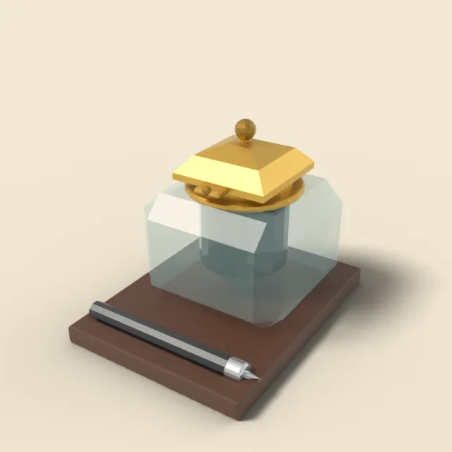Square inkwell with brass lid