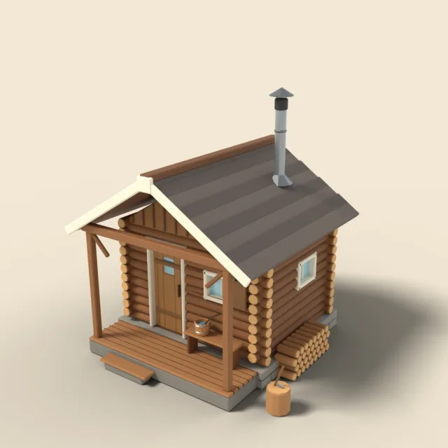 Wood-fired sauna hut with chimney
