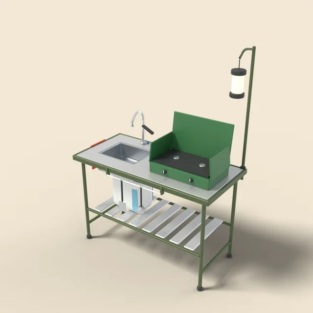 Camp kitchen table with sink