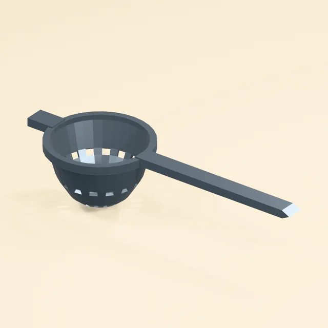 Perforated tea strainer with rim rest and handle
