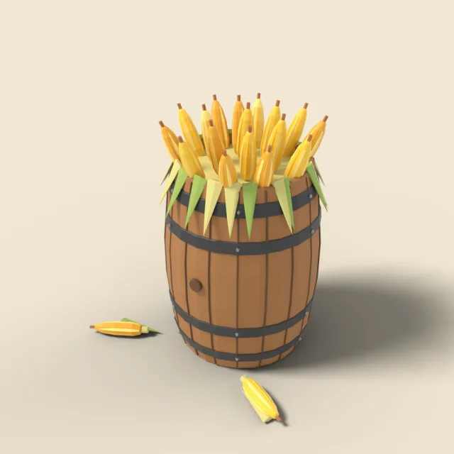 Wooden barrel of corn cobs
