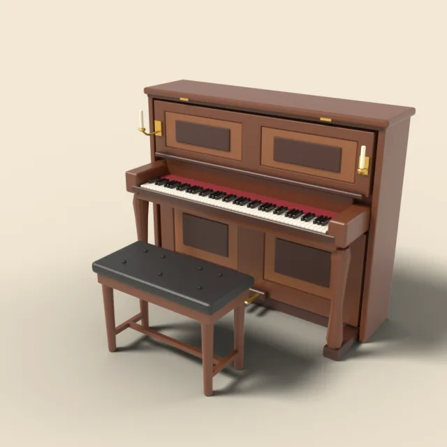 Upright piano with bench