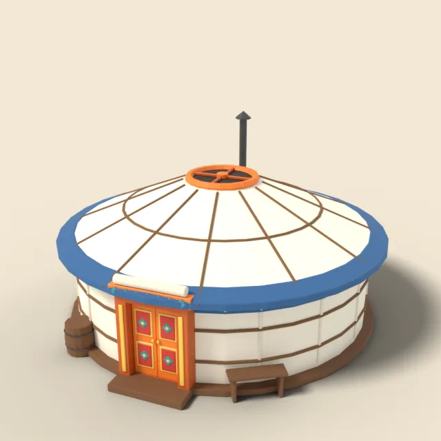 Mongolian ger with painted orange door