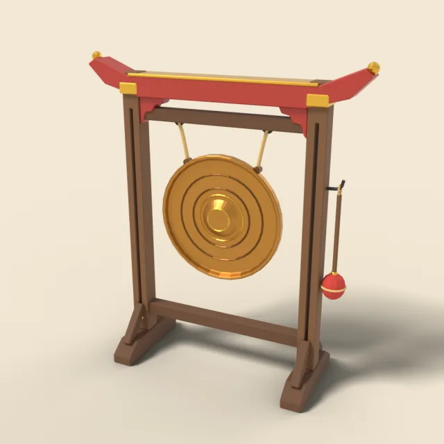 Bronze gong on wooden stand