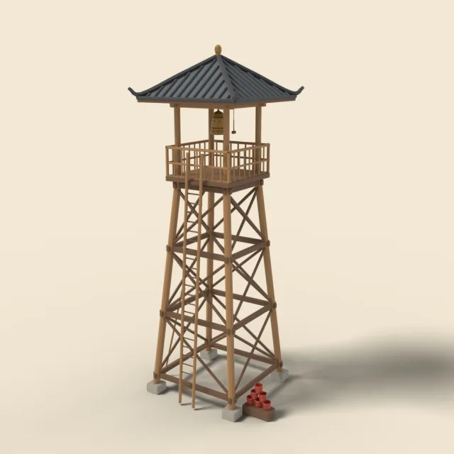 Wooden fire watchtower with bell