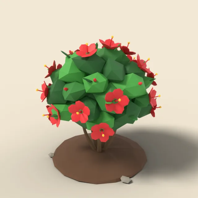 Hibiscus shrub with red flowers