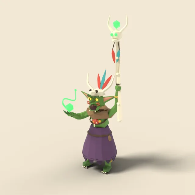 Goblin shaman raising bone staff