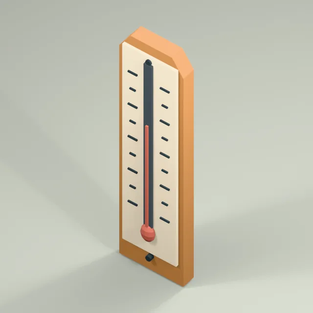 Wall thermometer with bulb channel and raised scale marks