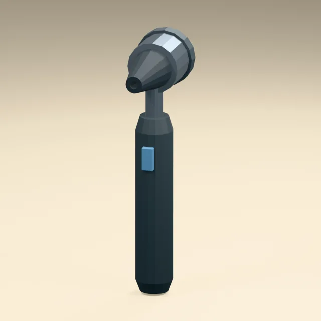 Handheld otoscope with open tapered speculum and rear eyepiece