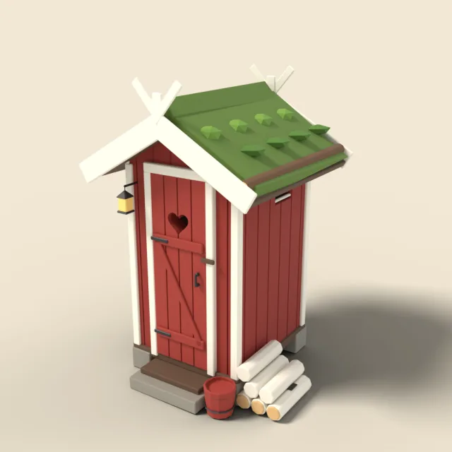 Wooden outhouse with heart window