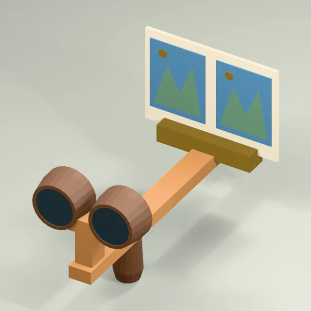 Handheld stereoscope with twin eyecups and sliding picture card