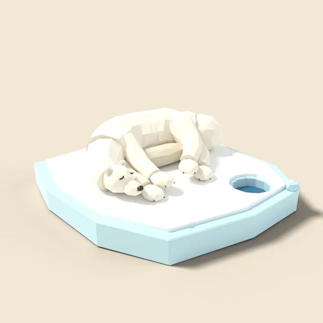 Sleeping polar bear on ice
