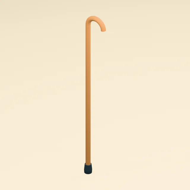 Crook-handled wooden walking cane with fitted rubber ferrule