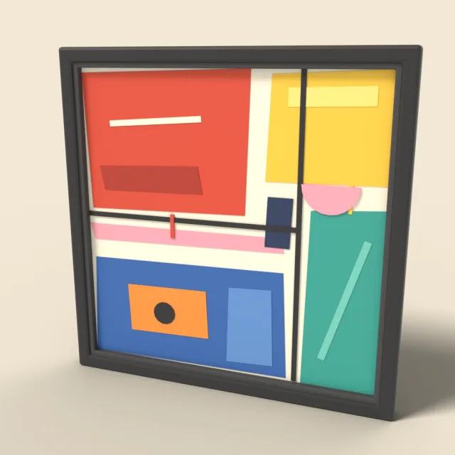 Framed abstract color block painting
