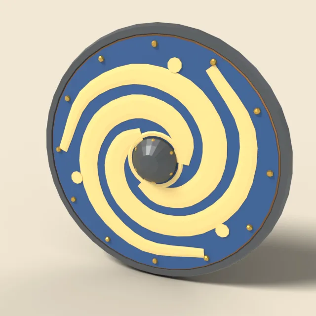 Painted round shield with spiral design