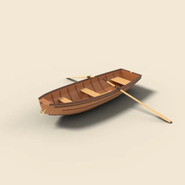 Wooden rowboat with oars