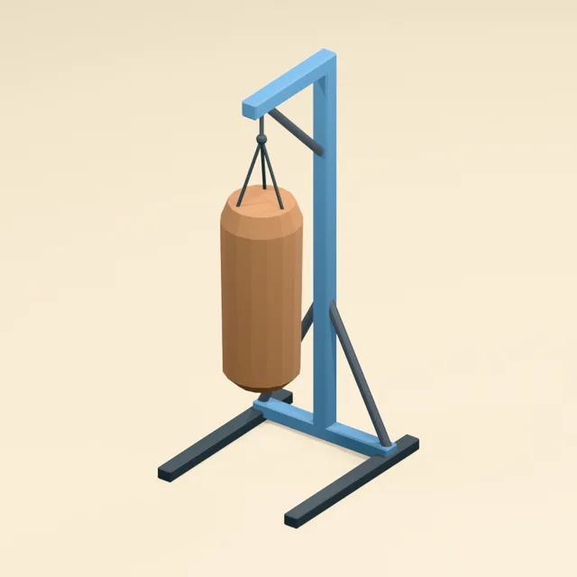Suspended heavy bag on braced training stand