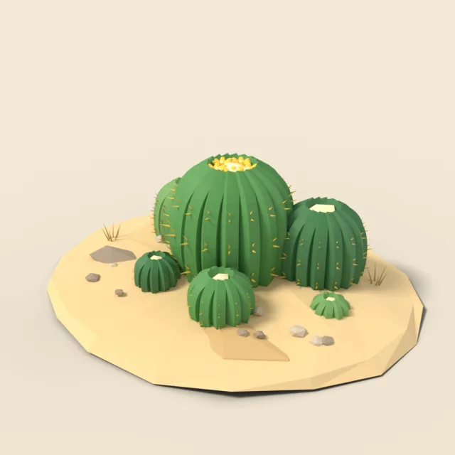 Barrel cactus cluster in sand