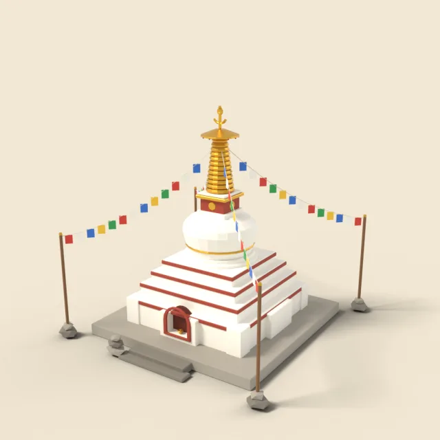 Tibetan stupa with prayer flags