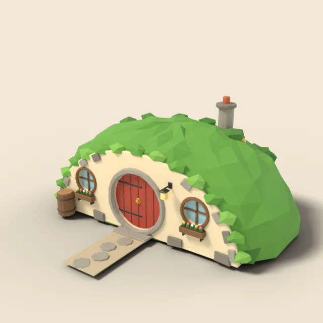 Grassy hill house with round door