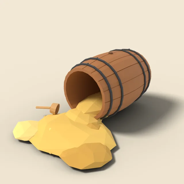 Tipped-over barrel spilling grain