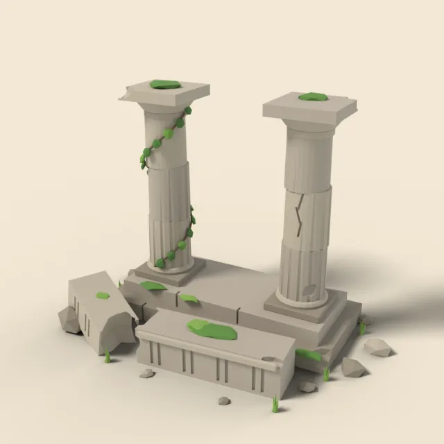 Twin columns with fallen lintel