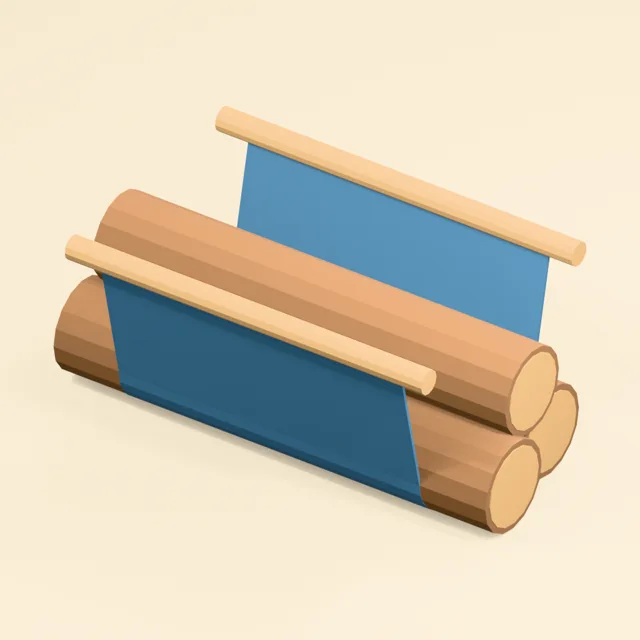 Open canvas firewood carrier with captured handles and three seated logs