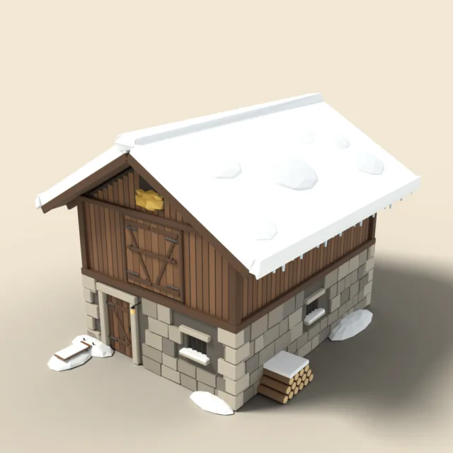 Snowy alpine hay barn