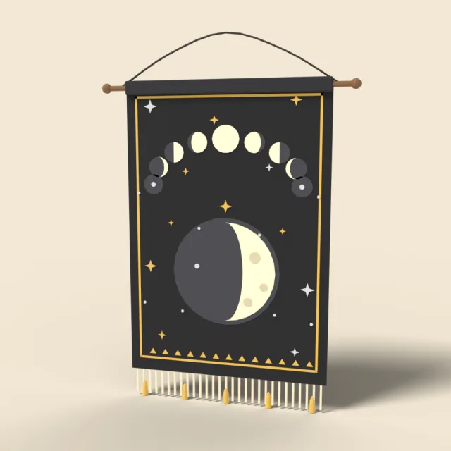 Moon phase wall tapestry in black