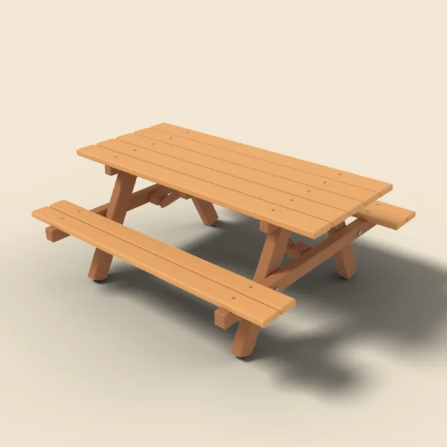 Picnic table with attached benches