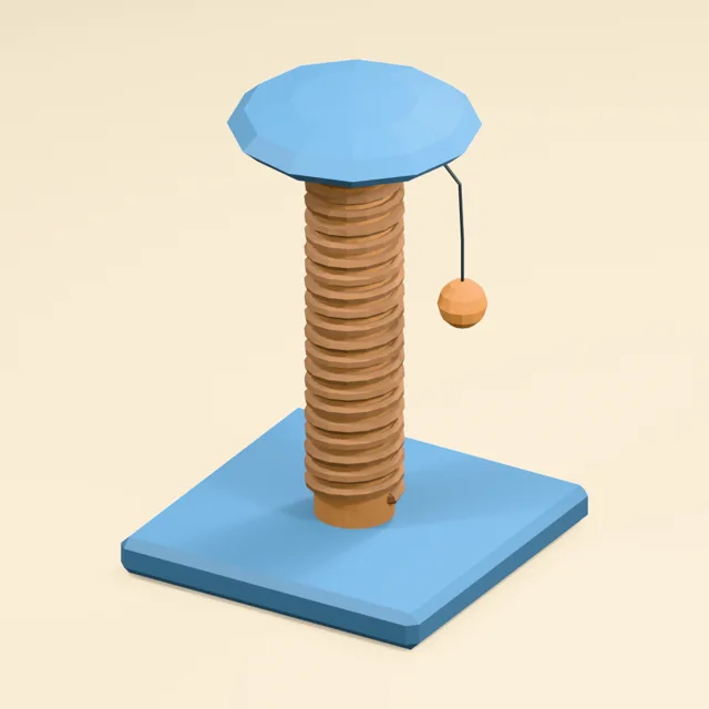 Rope wrapped cat scratching post with perch and hanging toy
