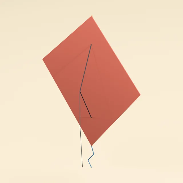 Diamond kite with spars bridle and trailing tail