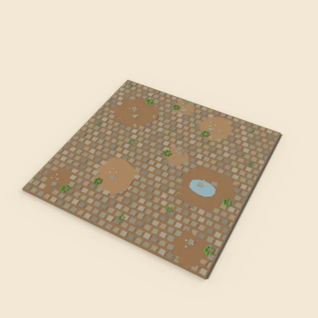 Worn cobblestone with dirt patches